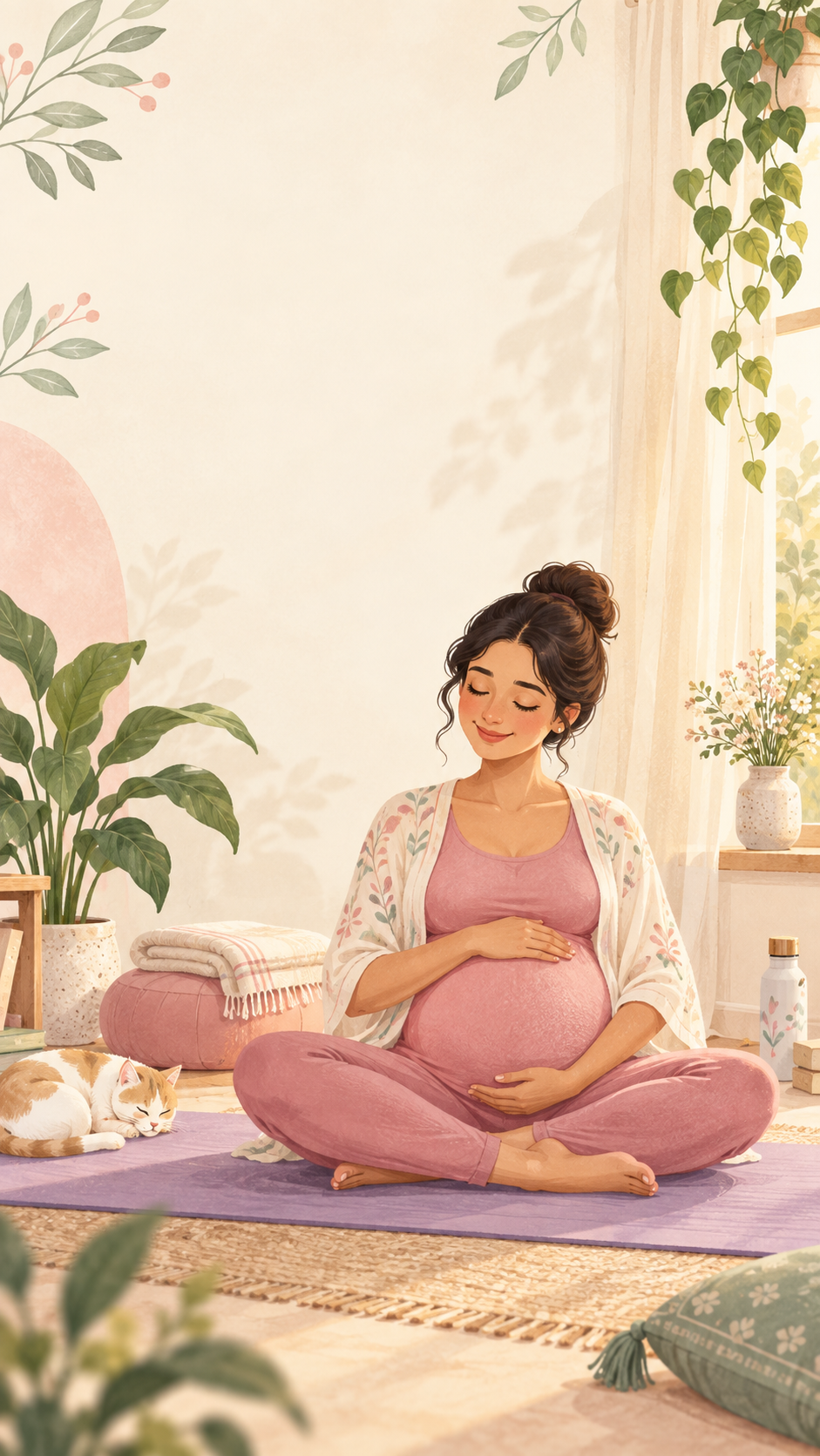 A mother practicing gentle prenatal yoga